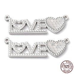 Real Platinum Plated Rhodium Plated 925 Sterling Silver Connector Charms, Word Love Links, Real Platinum Plated, 8x27x1.2mm, Hole: 1mm