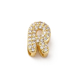 Letter R Латунные микро проложить кубического циркония бусы, долговечный, стойки покрытие, без кадмия и без свинца, Буква R, реальный 18 k позолоченный, 9.5x6.5x4.5 мм, отверстие : 1.8 мм