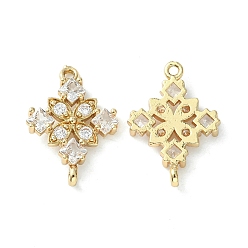 Clear Brass Pave Cubic Zirconia Connector Charms, Light Gold, Rhombus Links, Clear, 20x14x3mm, Hole: 1.2mm