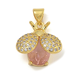 Pink Стойка металлическая латунная микропрофилированная кубическая циркония подвески, со стеклом, долговечный, без кадмия и без свинца, реальный 18 k позолоченный, коровка, розовые, 16.5x16x9 мм, отверстие : 3.5x4.5 мм