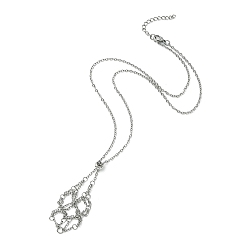 Stainless Steel Color 304 Stainless Steel Cable Chains Macrame Pouch Empty Stone Holder for Pendant Necklaces Making, with Slide Beaded, Stainless Steel Color, 21.46 inch(54.5cm), Tray: 47x24.5mm