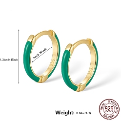 Light Sea Green Real 18K Gold Plated 925 Sterling Silver Enamel Hoop Earrings, with 925 Stamp, Light Sea Green, 12.6mm