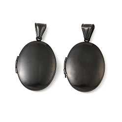 Черный 316 подвески из нержавеющей стали Locket, овальные амулеты, с 304 защелкой из нержавеющей стали на поручнях, долговечный, ионное покрытие (ip), чёрные, 33.5x24x6.5 мм, отверстие : 8.5x4 мм, внутренний диаметр: 23x16 мм