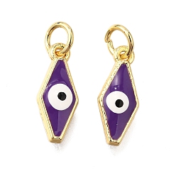 Фиолетовый Латунь эмаль прелести, с целью перехода в кольце, ромб с оберегом от сглаза, стойки покрытие, без кадмия и без свинца, долговечный, золотые, фиолетовые, 14.5x6x3 мм, отверстие : 3 мм