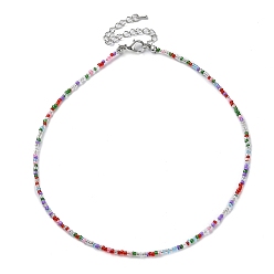 Colorful Glass Beaded Necklace, with Alloy Clasps, Colorful, 16.10 inch(40.9cm)