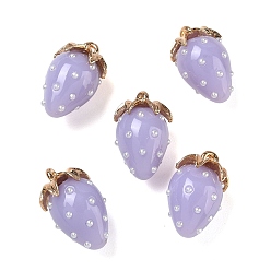 Lilac Resin Pendants, Strawberry Charm, with Alloy, Golden, Lilac, 21x12.5x12mm, Hole: 1.5mm