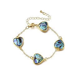 Сердце Браслеты из латунных ракушек-абалонов, реальный 18 k позолоченный, стойки покрытие, долговечный, сердце, 6-3/4 дюйм (17 см), подвески: 14x18.5x2.5 мм
