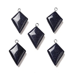 Blue Goldstone Synthetic Blue Goldstone Pendants, Kite Charms, with Stainless Steel Color Tone Stainless Steel Loops, 28x18x6~7mm, Hole: 2mm