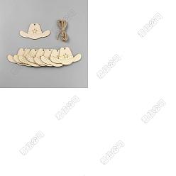 Белый Навахо 40 шт. необработанных деревянных подвесок в виде ковбойских шляп, с 4 пучком джутового шнура, навахо белый, 52x98x2.5 мм, отверстие : 3 мм