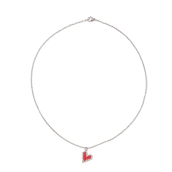 Red Glass Seed Heart Pendant Necklaces, 304 Stainless Steel Necklace, Red, 17.68 inch(44.9cm)