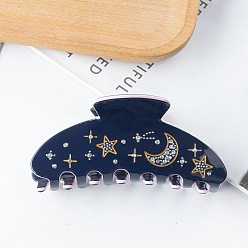 Prussian Blue PVC Claw Hair Clips for Women, with Rhinestone, Moon & Star, Prussian Blue, 45x97x50mm