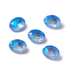 Light Sapphire Mocha Fluorescent Style Eletroplate K9 Glass Rhinestone Cabochons, Pointed Back, Oval, Light Sapphire, 8x6x3.5mm