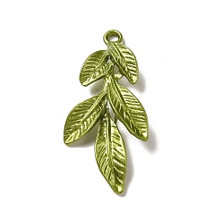 Yellow Green Painting Alloy Pendants, Leaf, Yellow Green, 41x22x7.5mm, Hole: 2.5mm