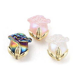 Mixed Color Iridescent Plating Acrylic Beads, with Alloy Findings, Rose, Mixed Color, 23x20.5x16mm, Hole: 1.6mm