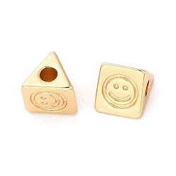 Real 18K Gold Plated Brass Beads, Triangle with Smiling Face Pattern, Real 18K Gold Plated, 4x4.5x4mm, Hole: 1.2mm