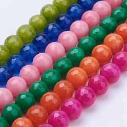 Mixed Color Natural Malaysia Jade Bead Strands, Dyed, Faceted, Round, Mixed Color, 12mm, Hole: 1mm, about 30pcs/strand, 14.5 inch(36.9cm)