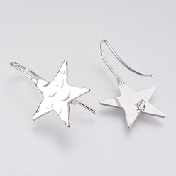 Real Platinum Plated Brass Stud Earring Findings, with Loop, Star, Nickel Free, Real Platinum Plated, 31.5x20mm, Hole: 2mm, Pin: 1mm