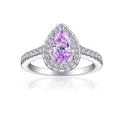 Violet 925 Sterling Silver Micro Pave Cubic Zirconia Plain Band Rings, Real Platinum Plated, Teardrop, Violet, Inner Diameter: 17.4mm