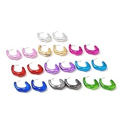 Mixed Color Twist Teardrop Acrylic Stud Earrings, Half Hoop Earrings with 316 Surgical Stainless Steel Pins, Mixed Color, 39.5x9.5mm