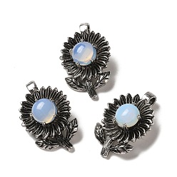 Опал Opalite подвески, покрытие стойки, антикварные серебряные тона, латунные подвески с цветами, без кадмия и без свинца, 34x22x10 мм, отверстие : 7.5x3.5 мм