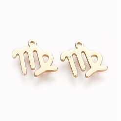 Virgo 304 Stainless Steel Charms, Constellation/Zodiac Sign, Real 18K Gold Plated, Virgo, 9.7x10x1mm, Hole: 0.8mm