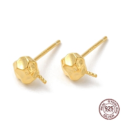 Real 18K Gold Plated 925 Sterling Silver Ear Stud Findings, for Half Drilled Beads, with S925 Stamp, Real 18K Gold Plated, 7.5x5mm, Pin: 0.9mm and 11x0.9mm
