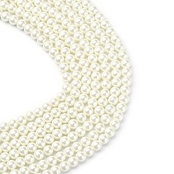 Blanc Brins de perles rondes en verre teinté écologique, Grade a, cordon en coton fileté, blanc, 6mm, Trou: 0.7~1.1mm, Environ 72 pcs/chapelet, 15 pouce