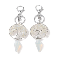 Opalite Opalite Keychain, with Platinum Brass & Iron Findings, Long-Lasting Plated, Lead Free & Cadmium Free, Flat Round with Tree of Life, 15.7cm