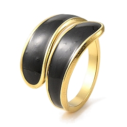 Настоящее золото 18K Ионное покрытие (ip) 304 открытая манжета из нержавеющей стали для женщин, с эмалью, реальный 18 k позолоченный, внутренний диаметр: 17.5 мм