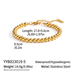 Echt 18 k vergoldet 5mm 304 Runde Edelstahl-Perlenarmbänder für Damen, echt 18 k vergoldet, 6.69 Zoll (17 cm)