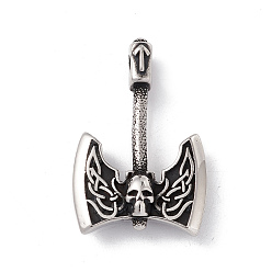 Antik Silber Farbe 304 Handpolieranhänger aus Edelstahl, Axtzauber, Antik Silber Farbe, 39x25x8 mm, Bohrung: 4.5 mm