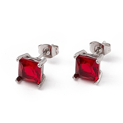 (123L) Белый крем непрозрачный блеск 6 сочетает в себе крошечные квадратные серьги-гвоздики с кубическим цирконием, 304 женские украшения из нержавеющей стали, цвет нержавеющей стали, огнеупорный кирпич, 8x8 мм, штифты : 0.7 мм