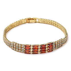 Real 18K Gold Plated Rack Plating Brass Rectangle Link Bracelet, Cubic Zirconia Tennis Bracelets, Long-Lasting Plated, Cadmium Free & Lead Free, Real 18K Gold Plated, 7-1/4 inch(18.5cm)