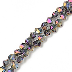 Medium Purple Electroplate Transparent Glass Beads Strands, Full Rainbow Plated, Twist, Medium Purple, 8.2x8.2x6.8mm, Hole: 1mm, about 80pcs/strand, 25.98 inch(66cm)