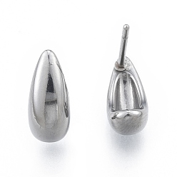 Stainless Steel Color 304 Stainless Steel Teardrop Stud Earrings for Women, Stainless Steel Color, 10x4.5mm, Pin: 0.7mm