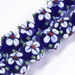 Medium Blue Handmade Lampwork Beads Strands, Flower, Medium Blue, 11~12x11~12x10mm, Hole: 1.5mm, about 45pcs/strand, 17.72 inch(45cm)