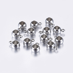 Stainless Steel Color 304 Stainless Steel Tube Bails, Loop Bails, Bail Beads, Rondelle, Stainless Steel Color, 9x6x5mm, Hole: 1.5mm, Inner Diameter: 4mm