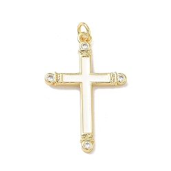 Белый Латунные микро проложить кубического циркония подвески, с эмалью, крест прелести, долговечный, без кадмия и без свинца, стойки покрытие, реальный 18 k позолоченный, белые, 33x21x2.5 мм, Перейти кольцо: 5x1 мм, внутренний диаметр: 3 мм