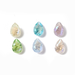 Mixed Color Crackle Moonlight Style Glass Rhinestone Cabochons, Pointed Back, Teardrop, Mixed Color, 10x7x4~4.5mm