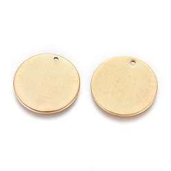 Golden Ion Plating(IP) 304 Stainless Steel Pendants, Blank Stamping Tag, Flat Round, Golden, 20x1mm, Hole: 1.4mm