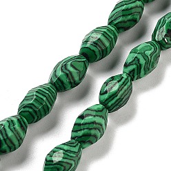 Malachite Synthetic Malachite Beads Strands, Faceted Rice, 12.5x8mm, Hole: 1.2mm, about 16pcs/strand, 7.68 inch(19.5cm)