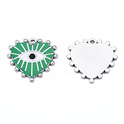 Medium Sea Green 304 Stainless Steel Pendants, with Enamel, Heart with Eye, Stainless Steel Color, Medium Sea Green, 19.5x20x1.5mm, Hole: 1.2mm