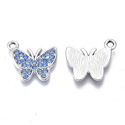 Сапфир Подвески из сплава , со стразами, без кадмия, без никеля и без свинца, бабочки прелести, платина, сапфир, 15x17x2.5 мм, отверстие : 1.6 мм