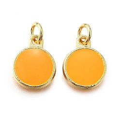 Золотистый Латунь эмаль прелести, с целью перехода в кольце, плоский круглый шарм, стойки покрытие, без кадмия и без свинца, долговечный, золотые, золотые, 10x8x2 мм, отверстие : 2.6 мм