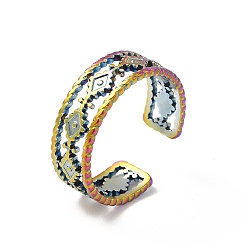 Rainbow Color Ion Plating(IP) 304 Stainless Steel Rhombus Open Cuff Ring for Men Women, Rainbow Color, US Size 8 1/2(18.5mm)