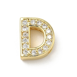 Letter D Латунный микро pave прозрачный кубик циркония подвески, долговечный, без кадмия и без свинца, Буква D, 12.5x10.5x4.5 мм, отверстие : 2x9 мм