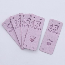 Thistle Microfiber Label Tags, with Holes & Word handmade With LOVE, for DIY Jeans, Bags, Shoes, Hat Accessories, Rectangle, Thistle, 20x50mm