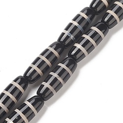Striped Pattern Тибетский стиль полосатый узор бусины дзи пряди, природных бисера агат, окрашенная и подогревом, овальная / продолговато, чёрные, 26.5~29.5x9.5~10 мм, отверстие : 2 мм, около 10 шт / нитка, 13.9 дюйм (35.5 см)