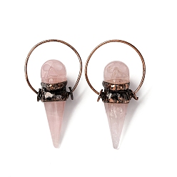 Розовый Кварц Большие подвески с черепами из натурального розового кварца, с кольца прыжок из латуни, Красная медь, 71~74x40~42x25~27 мм, отверстие : 6.5 мм