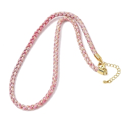 Pink 5M Braided Chinlon Cord Bracelets, with Brass Findings, Pink, 17.48~17.91x0.20 inch(44.4~45.5x0.5cm)